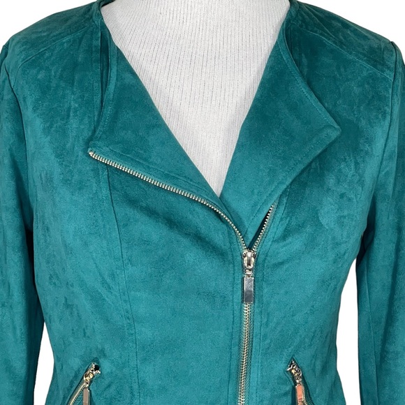 Thalia Sodi Forest Green Faux Suede Cropped Motorcycle Style Jacket XS EUC - Picture 2 of 12
